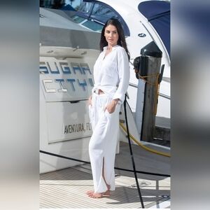 Cotton Natural 100% Cotton White Flowy Slit-Leg Thai Pants Size Small New!